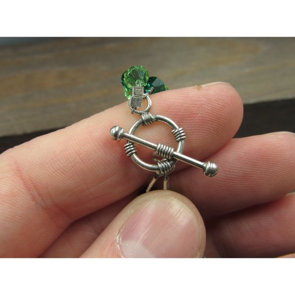 7" Sterling Silver Two Tone Green Crystal Bracelet Vintage Elegant Beautiful - Picture 4 of 6